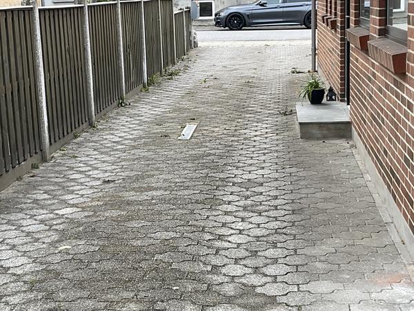 Nye fliser, støttemur og flytning af buske