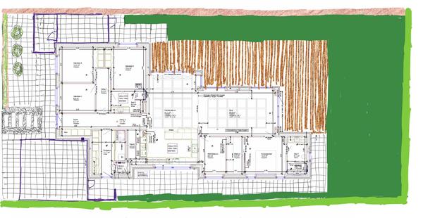 Carport, cykelskur, terasse og have