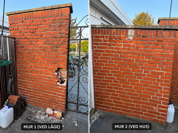 Reparation af murstensmure ved indgang