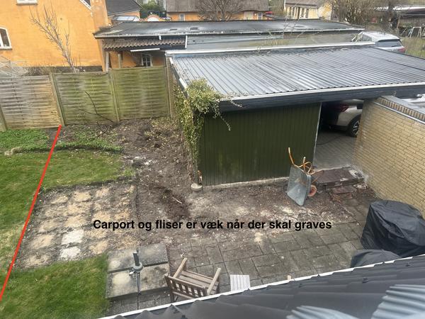 Jordfjernelse omkring hus og carport