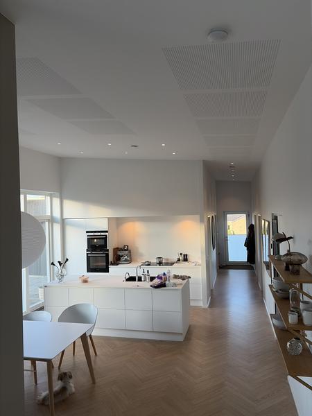 Opsætning af trælameller i loft (60 kvm)
