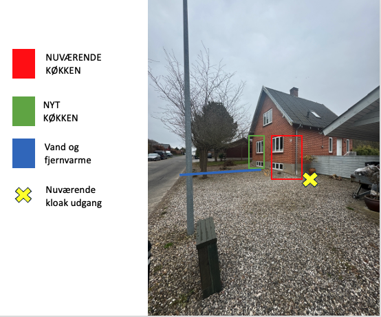 Flytning af kloak til nyt køkken